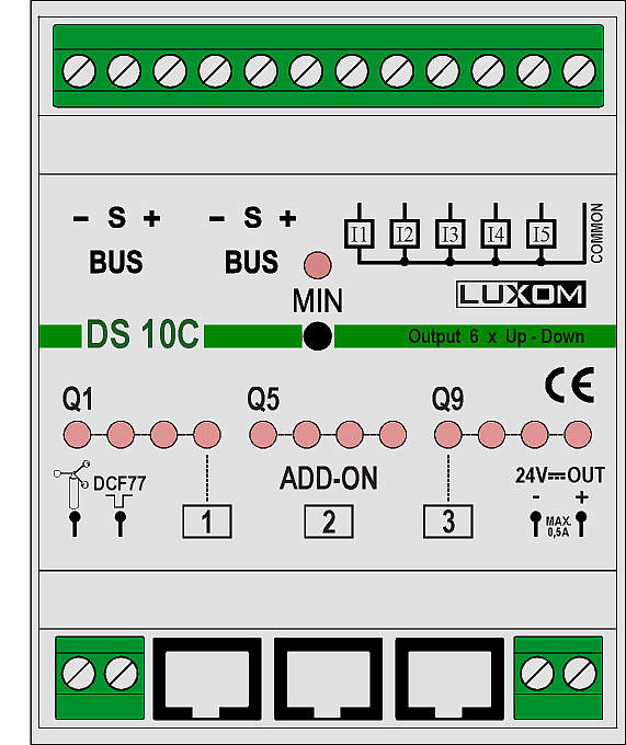 3.2.2 Omschrijving ingangen Deze controller beschikt naast de 12 uitgangen over : - 5 binaire ingangen - 1 ingang voor het aansluiten van een windanemoon - 1 puls-ingang Binaire ingangen Deze