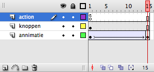 Positie van de ActionScript-code In de FLA-file Binnnen een Flash bestand, kan je de code koppelen aan een keyframe.