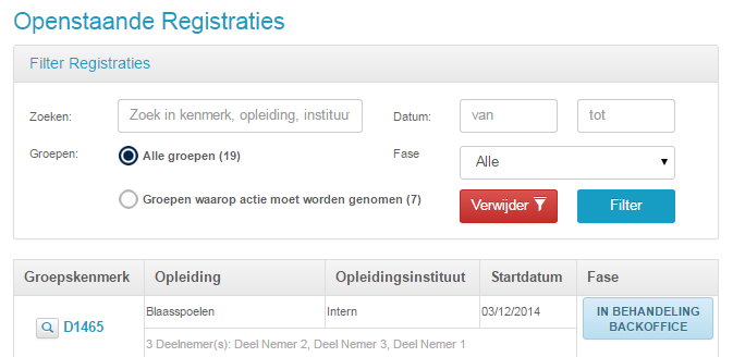 3.3.4 Status van de registratie Onder Openstaand onder het kopje Registraties heeft u allerlei filtermogelijkheden.