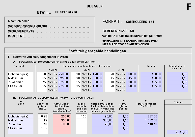 Door de boekhouding opgegeven aantal liters De WINexpert+ voert op de verzamelde gegevens automatisch de nodige