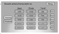 78 Instrumenten en bedieningsorganen Begindatum Zomer-/winterschema invoeren Druk vanuit het scherm Selecteer schema elektr.tarieven op Zomer-/ winterschema en op Bewerk.