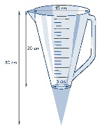 595 U(V*) Een ekende frisdrnkfriknt heeft voor zijn nieuwe drnk een kegelvormig gls ontworpen voor kleuters. Er kn miml 15 l in. De dimeter vn het grondvlk vn de kegel edrgt 8 m. Rond f tot op 1 m.