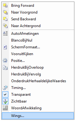 20 Hoofdstuk 3 Wings Rapportopmaak - Voorbeelden Label Variabele Klik op deze knop en klik vervolgens in de witte ruimte. (D.i. in ons voorbeeld de band boven Koptekst ).