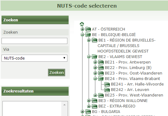 NUTS-code: Met deze code duidt een aanbestedende dienst de plaats aan waar de werken / leveringen / diensten voornamelijk zullen gebeuren. o Kies via de loep de juiste regiocode.
