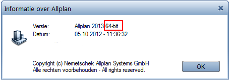 New Features in Allplan 2013 Algemene nieuwigheden 13 Wanneer u Info over Allplan selecteert, kan u onmiddellijk zien welke versie geïnstalleerd is.