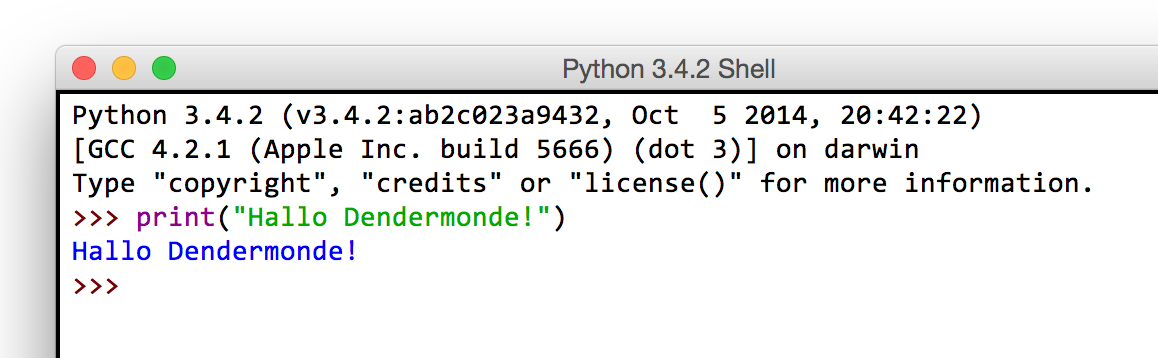 De IDLE-omgeving start op, en je krijgt de lege Python-shell voor je neus. Meer uitleg over de IDLE-omgeving vind je in leerfiche [3] Kennismaken met IDLE.