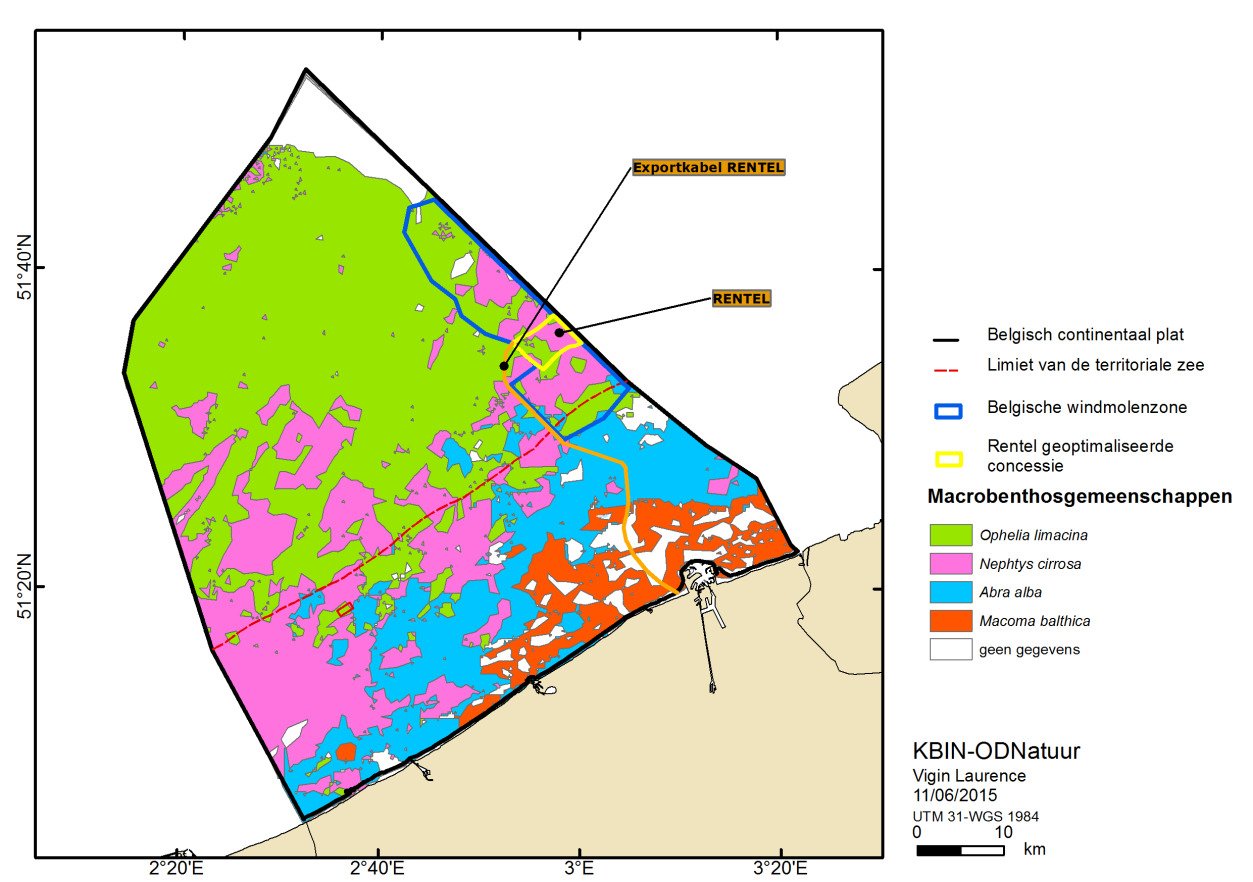 Macrobenthos, epibenthos en visgemeenschappen Figuur 10.1 Habitatgeschiktheidskaart voor de vier in Belgische wateren voorkomende macrobenthosgemeenschappen, zoals voorspeld door Degraer et al.