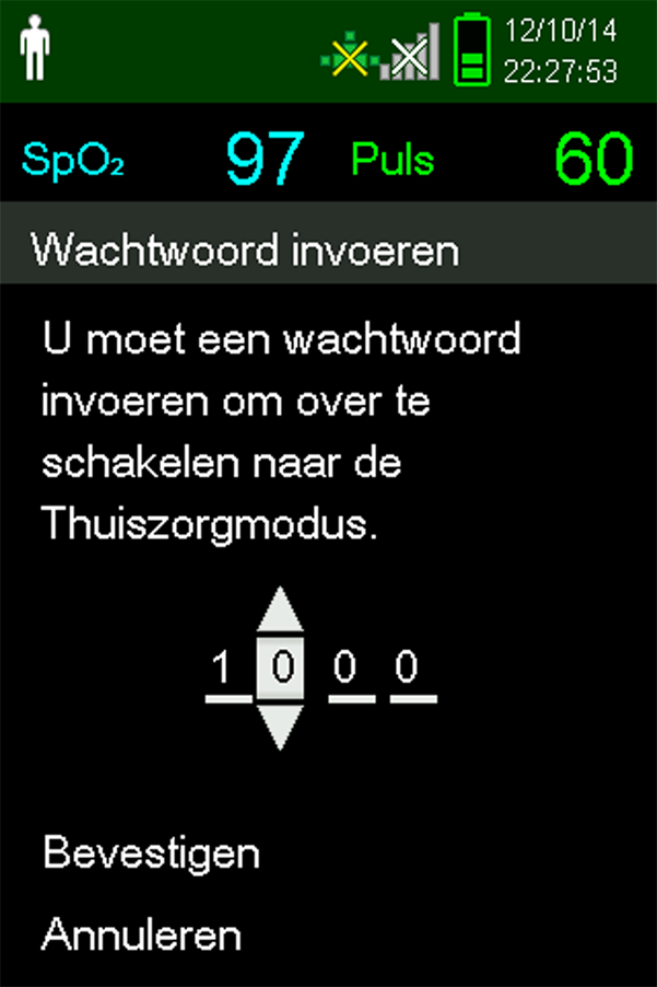 Bediening 3. Voer het viercijferige wachtwoord voor de Thuiszorgmodus in.