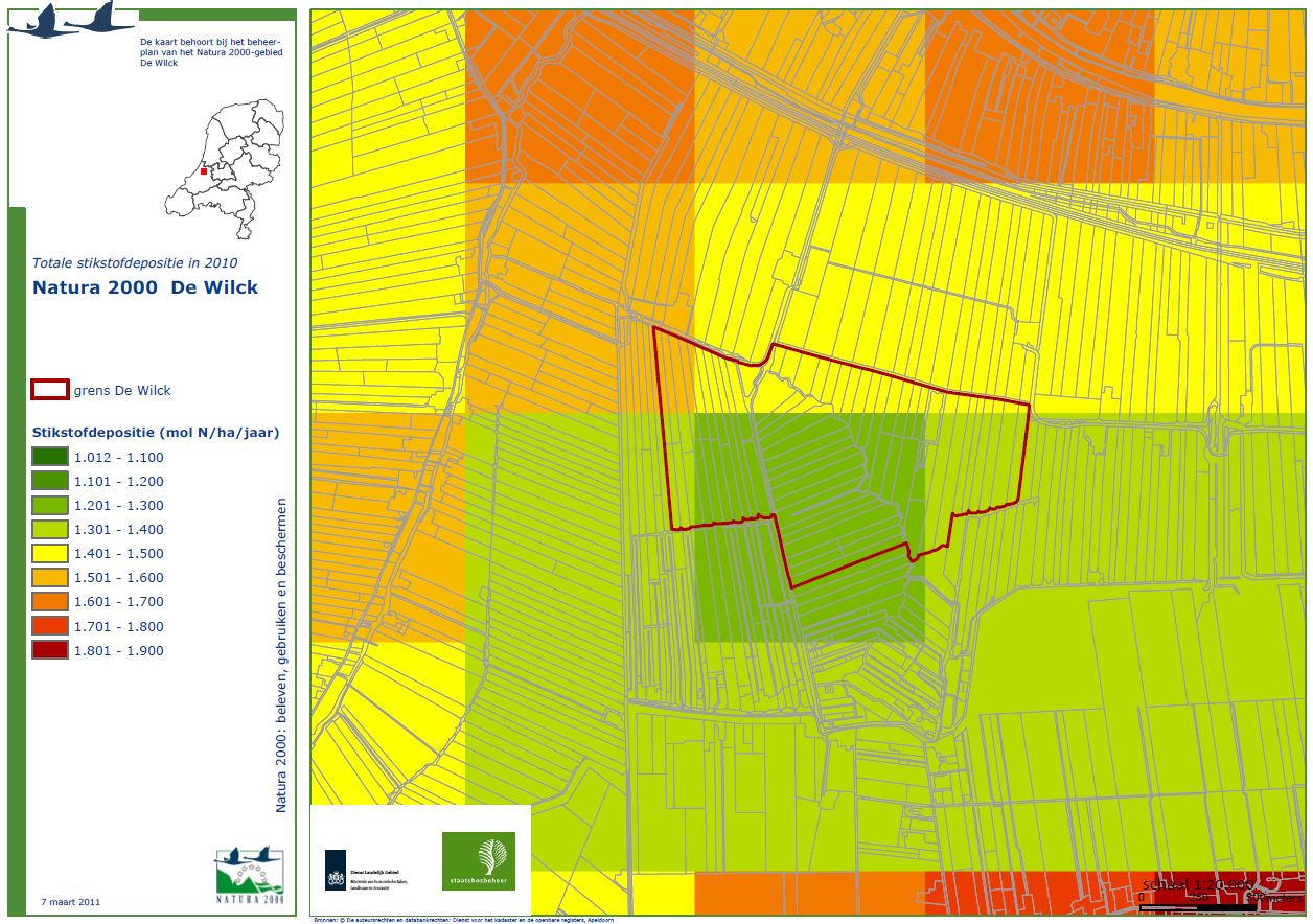 Bijlage 21: Kaart - Totale stikstofdepositie in 2010 in
