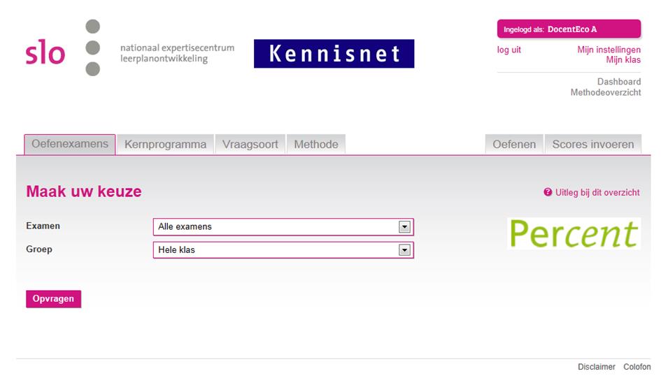 4 Analyseoverzichten Oefenen met eindexamens De volgende pagina ziet er als volgt uit: Er zijn vier manieren om de resultaten van de