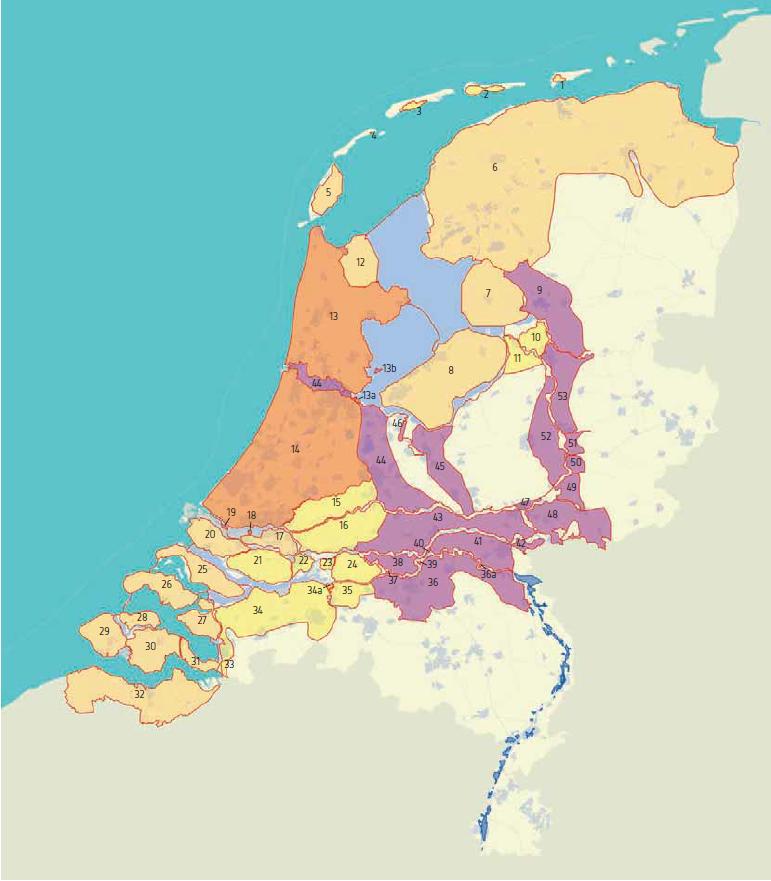 overstromingen. Alle dijkringen zijn ingedeeld in genummerde gebieden, waarbij elk afzonderlijk gebied ongeveer even hoog is.