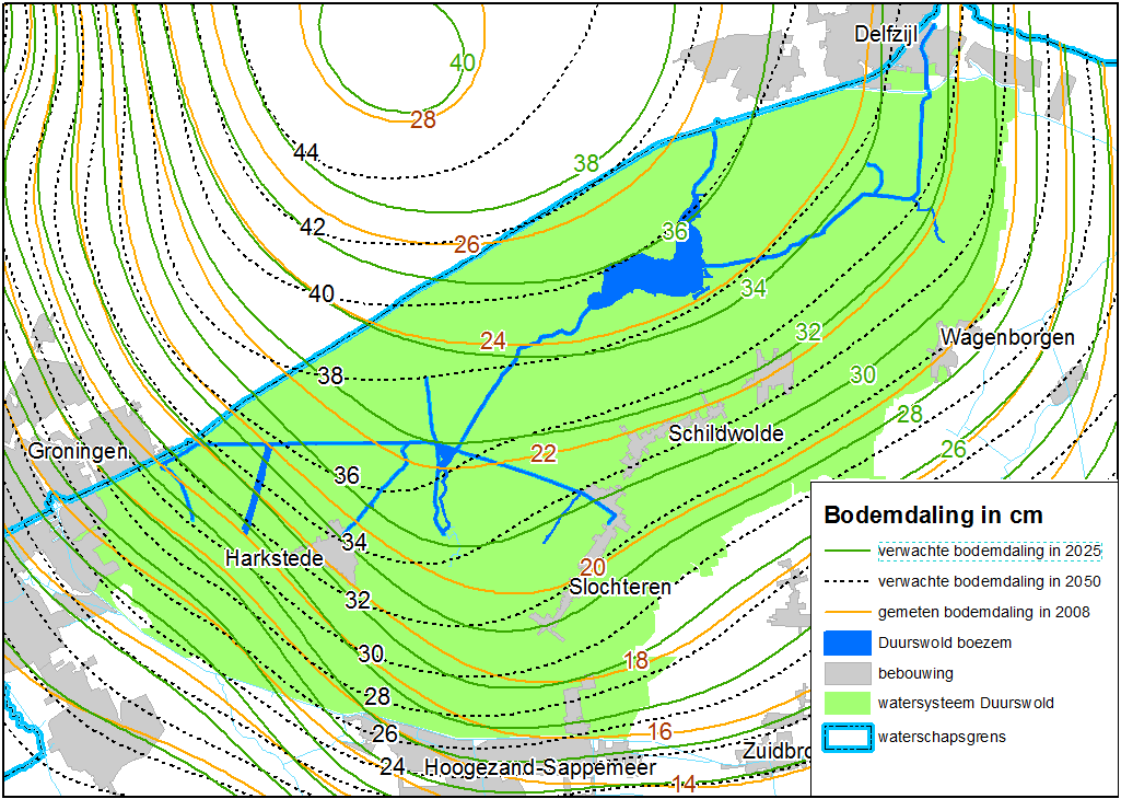 Binnen de Duurswoldboezem zijn de oevers rond het Schildmeer het laagst gelegen met hoogten tussen de NAP -1,12 m en de NAP -0,70 m.