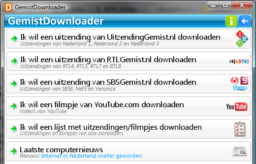 Bijlage 1: Downloaden met Gemistdownloader. 1. Ga naar http://www.helpdeskweb.nl/gemistdownloader en download het installatiebestand. 2. Installeer het programma op uw computer. 3. Ga naar http://www.uitzendinggemist.