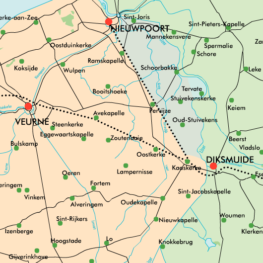 2. Slag om de IJzer (18/10 30/10/1914) 24-25/10: - Belgen trekken terug op de spoorwegdijk - Duikers en doorsteken worden gedicht 26/10 tot 2/11: Herhaaldelijk opvoeren van de