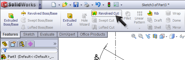 105 Nu moeten we de bovenkant nog afschuinen. Selecteer het Right plane in de FeatureManager, en roteer het model Normal To.