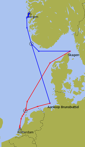 Vanaf de havens Rotterdam en Bergen wordt er niet vanaf de haven gekozen maar tijdens het volgen van de route.