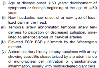 ACR classification criteria for GCA At least three