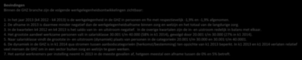 Kwartaalmonitor arbeidsmarkt GHZ, mei 2014 Bevindingen Binnen de GHZ branche zijn de volgende werkgelegenheidsontwikkelingen zichtbaar: 1.