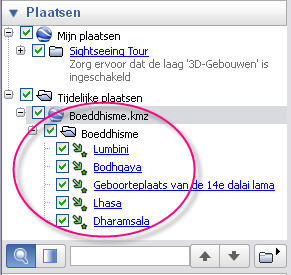 Zorg dat het overzicht met plaatsen open staat door op het driehoekje bij Plaatsen te klikken. Klik op de plaats met de titel van de les; hier Boeddhisme.
