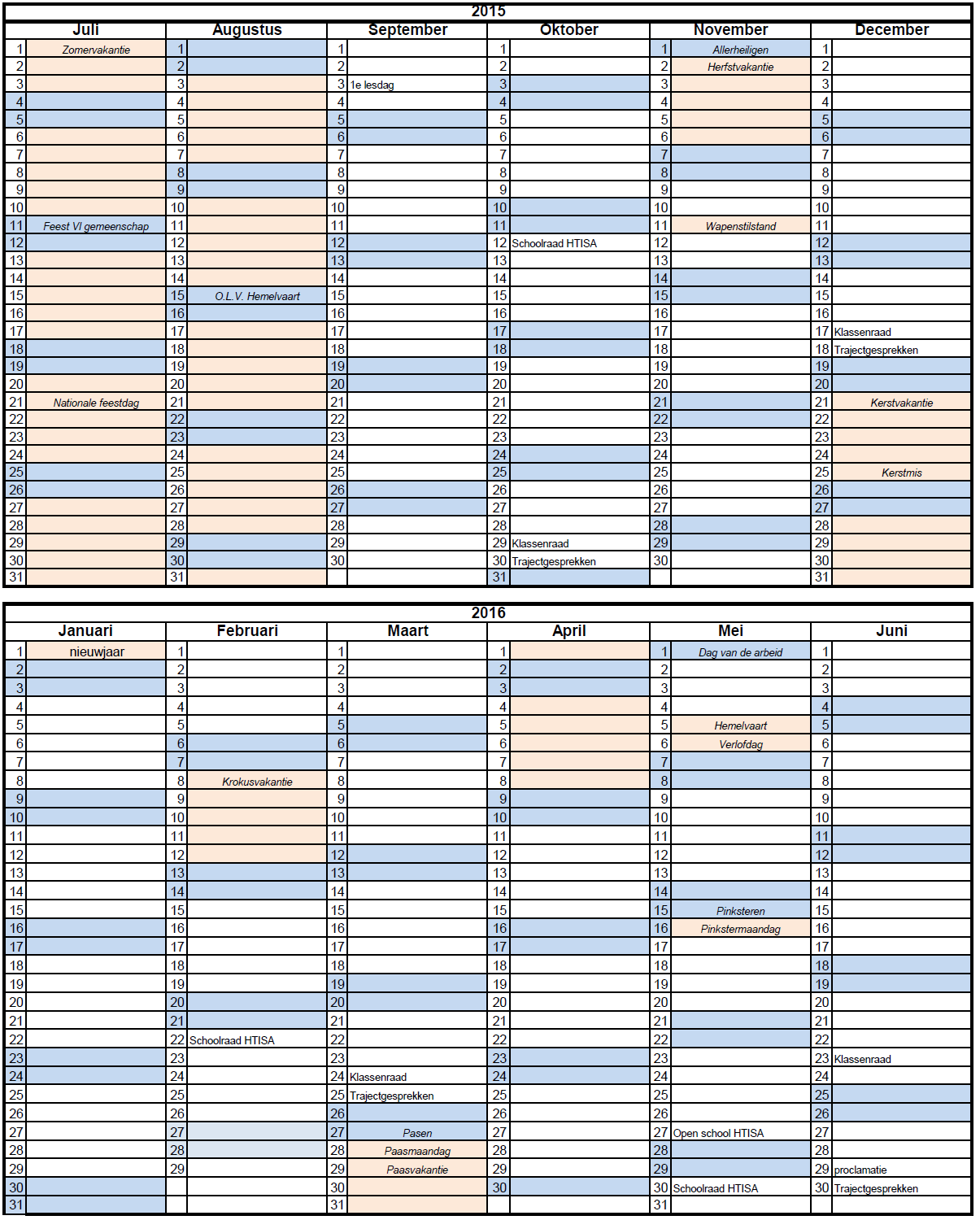 Bijlage jaarkalender