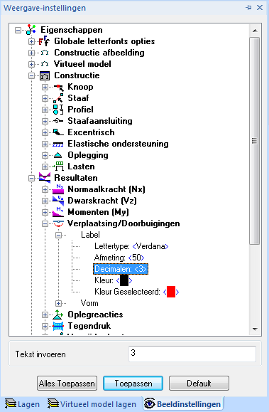 Om bijvoorbeeld meer cijfers achter de komma te laten zien of andere dingen aan te passen kan gebruik worden gemaakt van weergave instellingen.