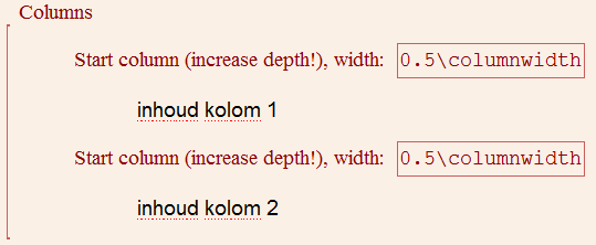 Figuur 3: Kolommen in een Slide in Lyx 9.4.1 Kolommen Om de lay-out van slides onder controle te houden zijn kolommen meestal heel handig.