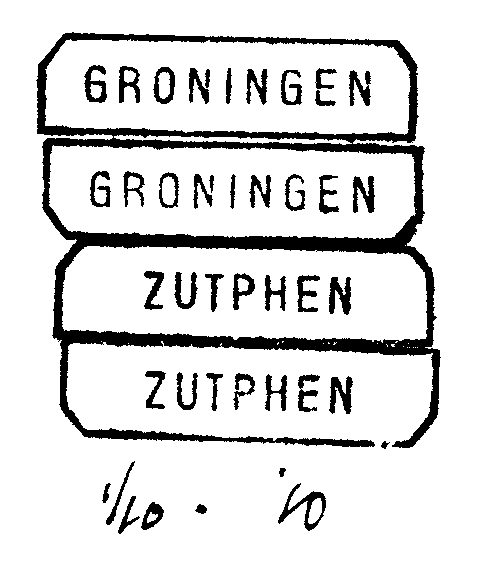 ARNHEM / ZUTPHEN v.v. BLTR 0101A Arnhem-Zutphen Cijfers: II V VII IX XI BLTR 0101B Zutphen-Arnhem Letters: A1 B1 C D E F G 1910-08-10 Op 10 augustus 1910 werden twee stempelblokjes verstrekt.