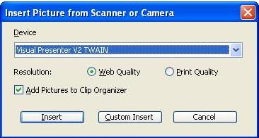 vastleggen 1. Klik Invoegen > Afbeelding > Van Scanner of Camera in MS-Word.