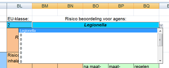 Afbeelding 11. Voorbeeldinvoer duur van de processtap Stap 15 en 16. In kolommen N,P en R worden de maatregelen bepaald om inhalatoire blootstelling te voorkomen.