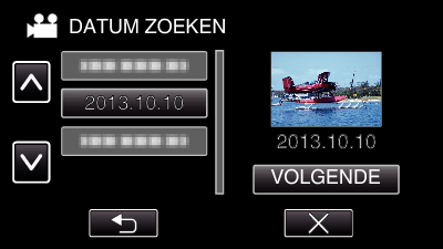 Afspelen Zoeken naar een specifieke video/stilstaand beeld op datum 6 Tik op het bestand om het afspelen te starten Als er een groot aantal opgenomen video s en stilstaande beelden is, kan het