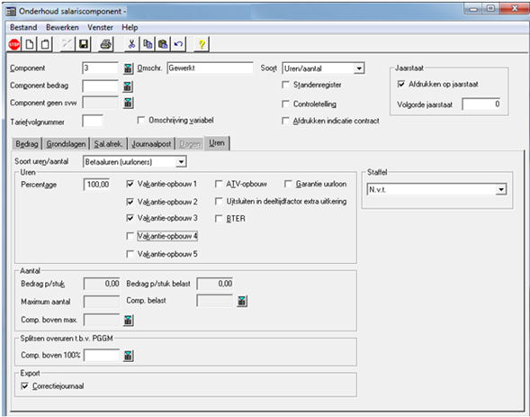 Aandachtspunten voor de aanpassingen van de inrichting salariscomponenten Voor ieder uren component waar vakantierechten over berekend moeten worden, moet aangegeven worden voor welke vakantierechten