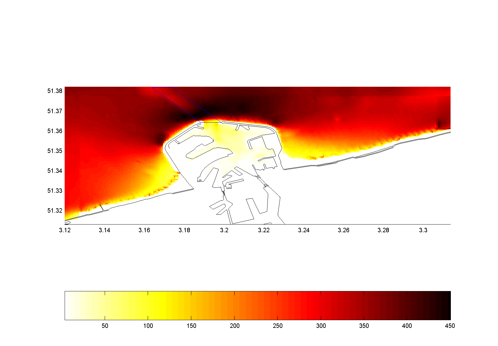 Figuur 6.13: Een sommatie van de absolute stromingsgroottes om het half uur over een periode van 16 dagen. Figuur 6.