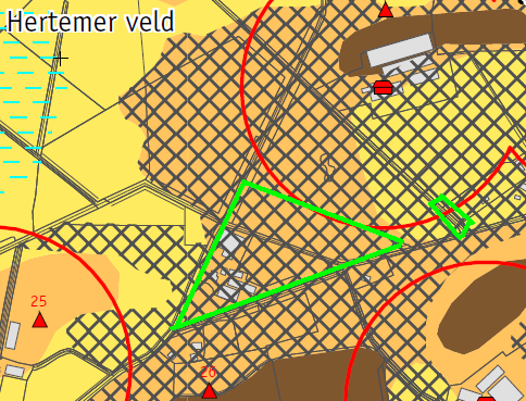 Uitsnede uit de archeologische verwachtings- en advieskaart van de gemeente Borne. In groen wordt globaal het plangebied weergegeven. De aanduiding geeft aan dat de bodem diep verstoord is.