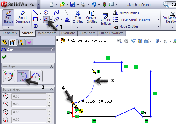 1 Start SolidWorks en open een nieuw part. 2 Selecteer het Right Plane en maak daarop een sketch zoals je hiernaast ziet. Kun je deze sketch zelf maken? Prima! Ga verder naar stap 8.