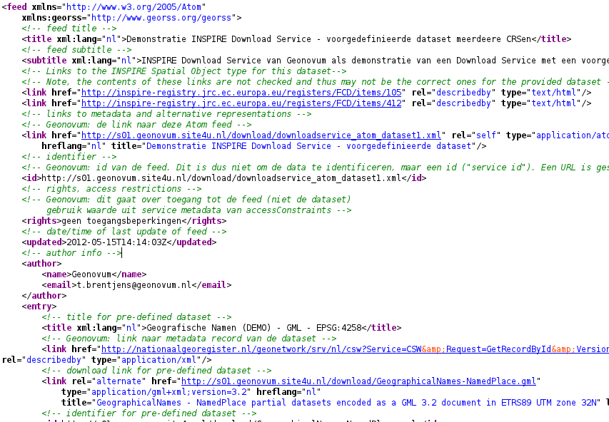 Pre-defined datasets via Atom feeds Dataset Feed: 2 Dataset feed titel Spatial Data