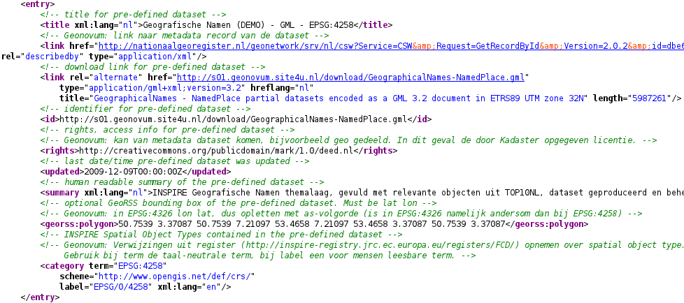 Pre-defined datasets via Atom feeds Entry per CRS en