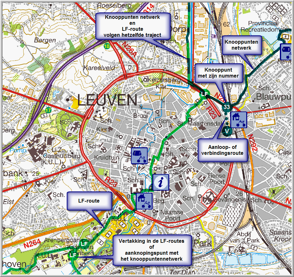 1.2 Eerste stappen 10 Stap 2: Een fietstocht op kaart uitstippelen Het fietsknooppuntennetwerk en LF-routes gebruiken Wanneer de detailkaarten 1:50.