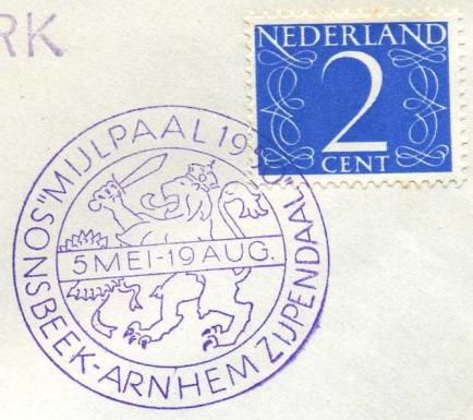 Deze stukken zullen van een afdruk van een bijzonder stempel worden voorzien. De tentoonstelling Mijlpaal 1950 werd gehouden te Arnhem in de parken Zijpendaal en Sonsbeek die aan elkaar grenzen.