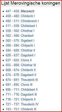 Wie de laatste Merovingische koning is. Van wanneer tot wanneer Clovis regeert. Verbind dit met een van de koningen.