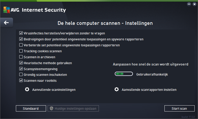 Scanconfiguratie bewerken U kunt de configuratie voor De hele computer scannen bewerken in het dialoogvenster De hele computer scannen - Instellingen (het dialoogvenster is toegank elijk via de k