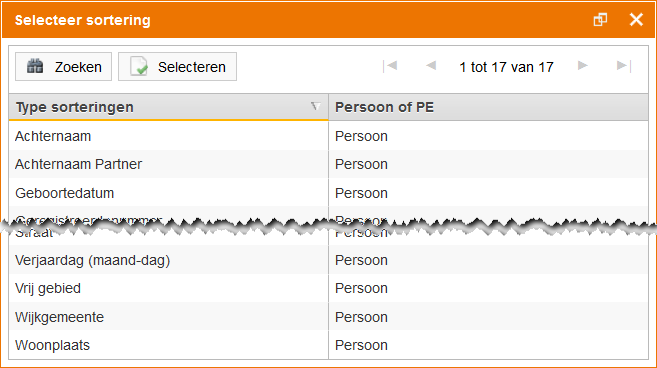 2.18 Sorteringen Handleiding LB LRP 2. Selecteer de sortering die gewijzigd moet worden en klik op de knop Bewerken. Het venster Sortering verschijnt. 3.