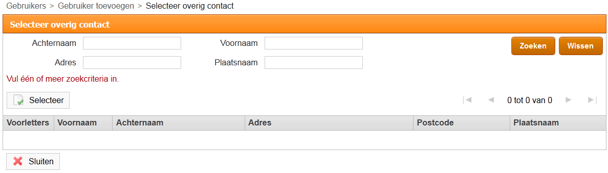 2.3 Gebruikers Handleiding LB LRP Selecteer de persoon die als gebruiker moet worden toegevoegd aan LRP en klik op de knop Selecteer.