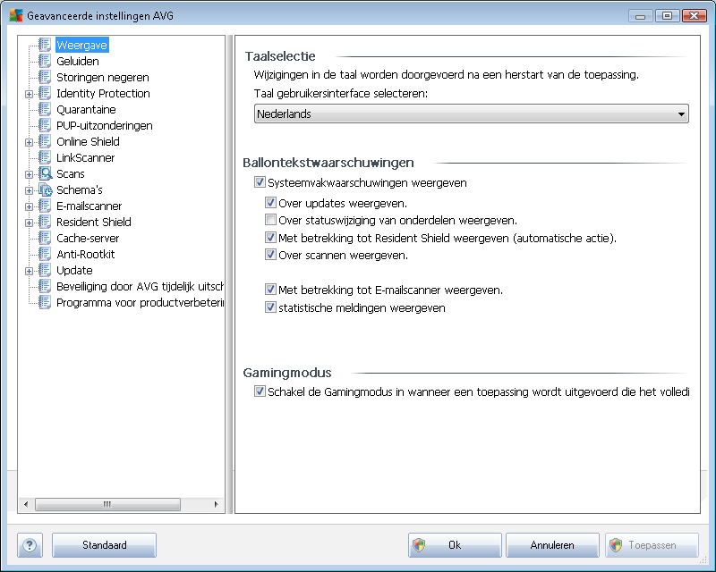 9. AVG Geavanceerde instellingen Het dialoogvenster voor een geavanceerde configuratie van AVG Anti-Virus 2011 wordt geopend in een nieuw dialoogvenster, Geavanceerde AVG instellingen.