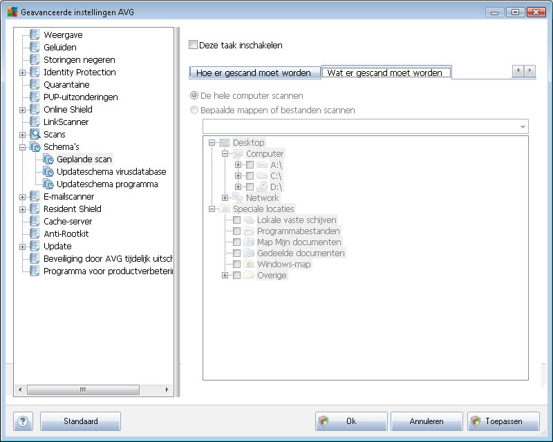 Op het tabblad Wat er gescand moet worden kunt u opgeven welke scan moet worden uitgevoerd: een scan van de hele computer of een scan van