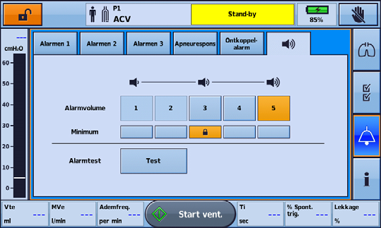 Alarmen Het alarmvolume aanpassen Het volumeniveau van het Astral-apparaat kan worden ingesteld op 1 tot en met 5 (waarbij 5 het hardst is en de standaardinstelling 3 is).