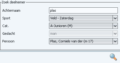 3. Zoek nu de juiste speler. De speler kan worden gezocht door de naam in te toetsen bij het veld Achternaam. Selecteer na het intoetsen van de naam de knop.