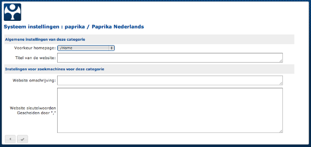 5.1. Site Instellingen Systeem instellingen van een categorie Als er in het site-overzicht op instellingen wordt geklikt komt u in een scherm waarin u de systeem instellingen van een categorie kan