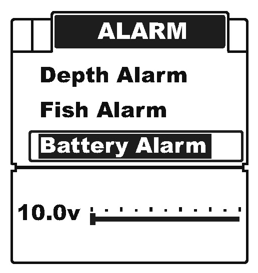 Accu Alarm Als de accuspanning minder is dan de instelling van het alarm, zal het accualarm te horen zijn en er verschijnt een boodschap op het scherm. De beschikbare instelling is 10.0~18.0 volts.