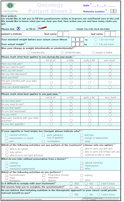 nutritionday worldwide: uitleg & definities voor de formulieren 2014 5/6 44. Duur sinds diagnose kanker: Geef aan hoe lang geleden de diagnose kanker is gesteld. Kies het corresponderende nummer.