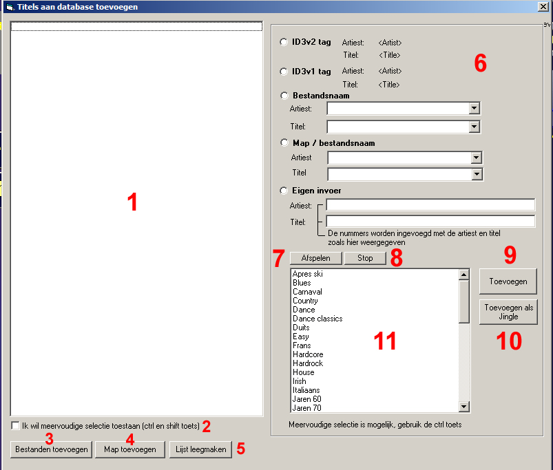 1.2 Nummers toevoegen Gebruikshandleiding E Cash Music v1.0 Middels knop 7 (Fig. 1.2) komt u in het scherm waar u nummers kunt toevoegen aan het systeem. (Fig.1.8).